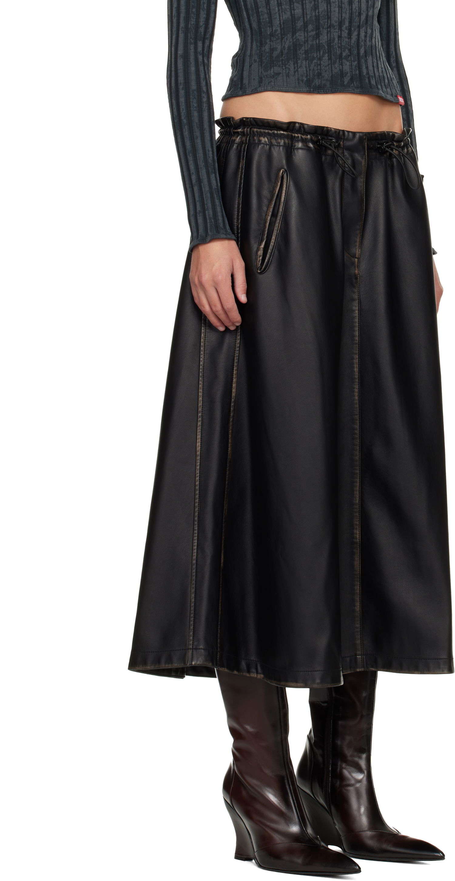 Sukňa Diesel O-Blivion Drawstring Faux-Leather Midi Skirt Čierna | A18387 0LHBE, 1