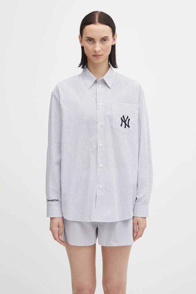 Košeľa Sporty & Rich Sporty & Rich Yankees Serif Oversized Pinstriped Relaxed Fit Shirt with Classic Collar Biela | SI006623631ST09