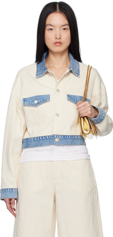 Bunda Moschino Moschino Jeans Textured Cotton Hemp Cropped Jacket Biela | 251K20509, 0
