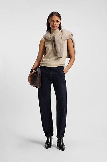 Džínsy BOSS Barrel-leg jeans with front seam in soft denim Čierna | 50546869, 1