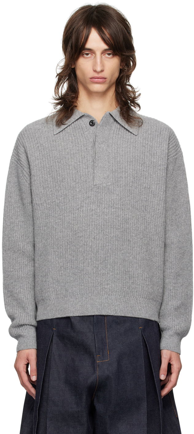 Sveter sage NATION Sage Nation Ribbed Polo Šedá | S098 POLO, 0