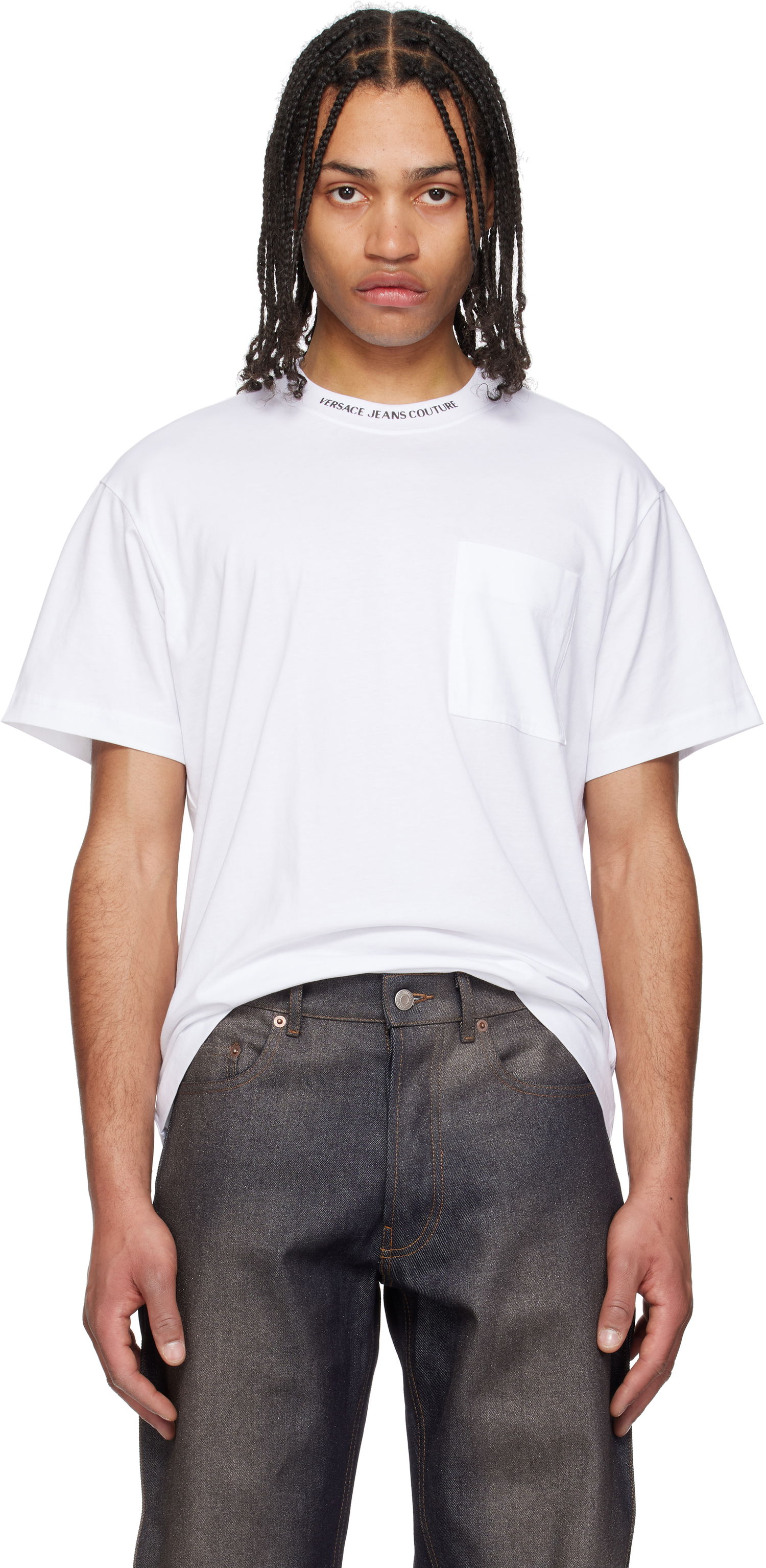 Tričko Versace Versace Jeans Couture Logo Collar Pocket T-Shirt Biela | E78GAHE03_ECJ00E, 0