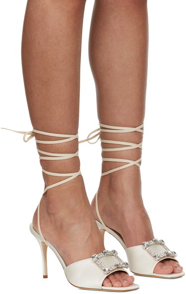 Starostlivosť o obuv Manolo Blahnik Manolo Blahnik Lanole Pop Fabio Satin Heels Biela | 423-1722-0006, 3