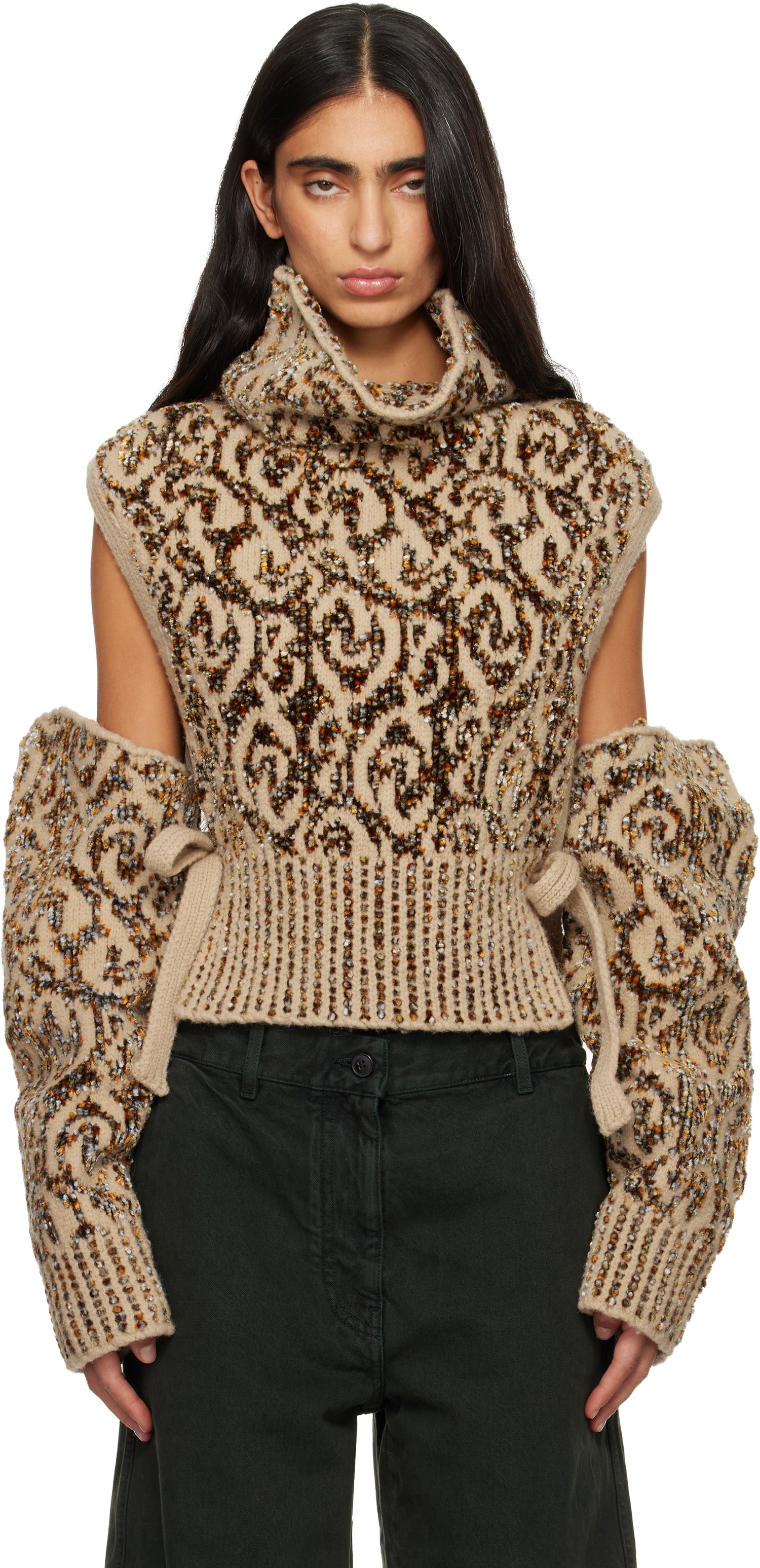 Rukavice Dries Van Noten Dries Van Noten Jacquard Arm Warmers Béžová | 252-011245-2734, 0