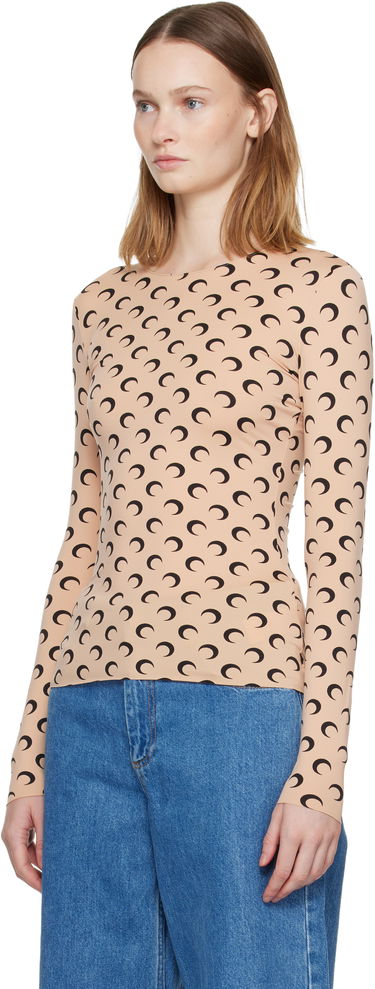 Tričko Marine Serre Marine Serre Recycled Moon Jersey Second Skin Long Sleeve Crewneck T-shirt Béžová | WTS006A CJER0001, 3