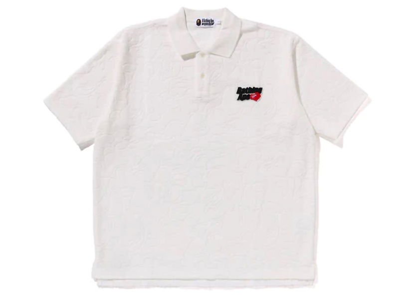 Polo tričko BAPE BAPE Line Camo Terry Towel Ape Head One Point Polo White Biela | 1K30-112-301