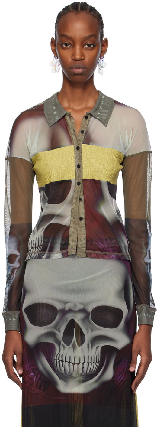 Polo tričko Ottolinger Ottolinger Semi-Sheer Skull-Print Polo Zelené | 103402, 0