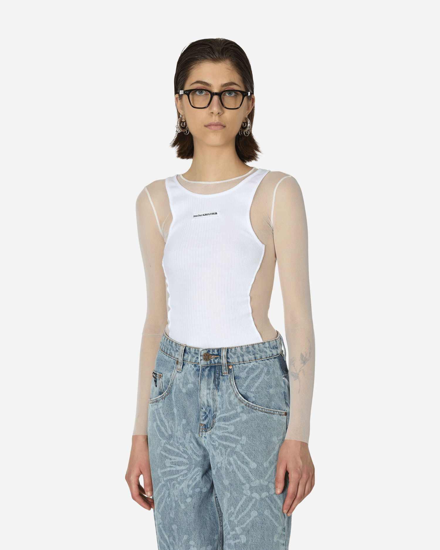 Tielko Jean Paul Gaultier Women's Mesh Long Sleeve Top Biela | TO193B-T001 0101, 0