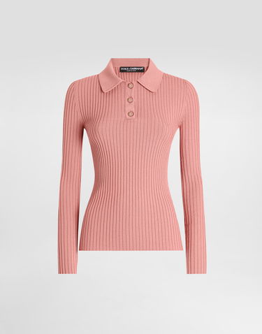 Sveter Dolce & Gabbana Dolce & Gabbana Women's Ribbed Knit Polo Sweater Ružová | FXZ17TJCVXGF2528, 0