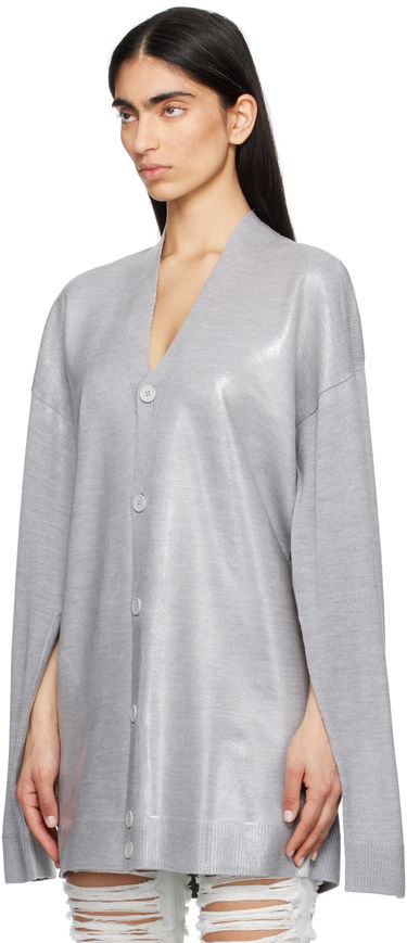 Sveter Maison Margiela MM6 Maison Margiela Plastified Knit Cardigan Šedá | S62HP0026 M13120, 3