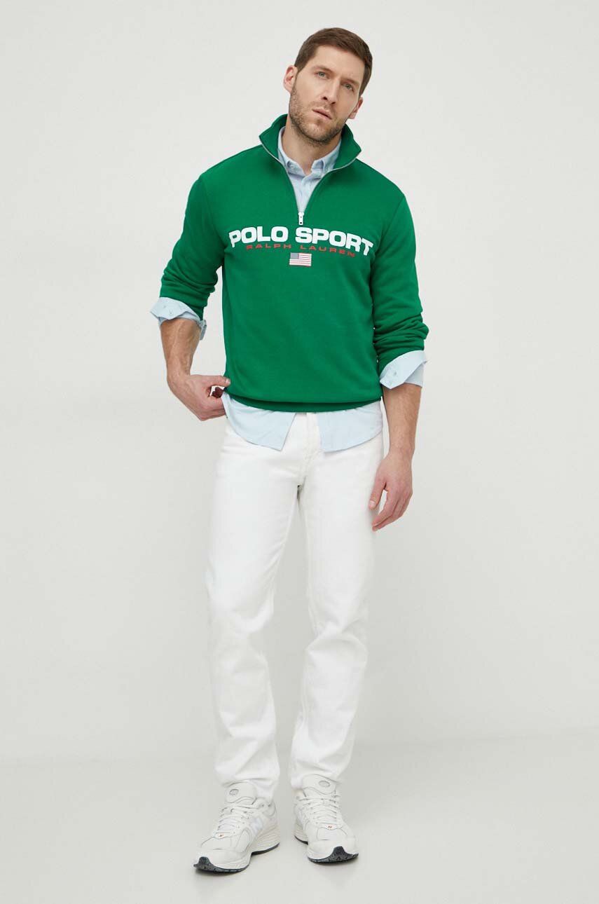 Mikina Polo by Ralph Lauren Green Quarter-Zip Sweatshirt with Logo Print Zelené | 710835766, 1