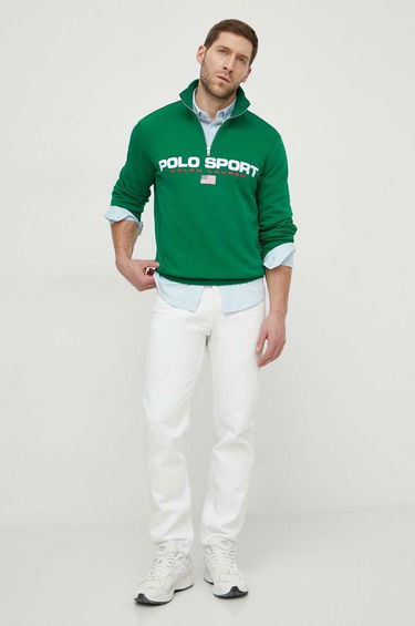 Mikina Polo by Ralph Lauren Green Quarter-Zip Sweatshirt with Logo Print Zelené | 710835766, 1