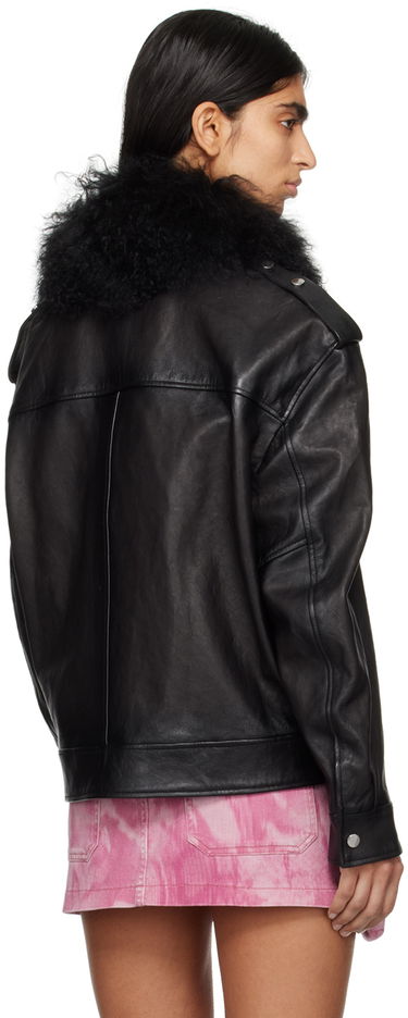 Bomber bunda Blumarine Spread Collar Leather Biker Jacket With Fur Čierna | P422L043A, 2