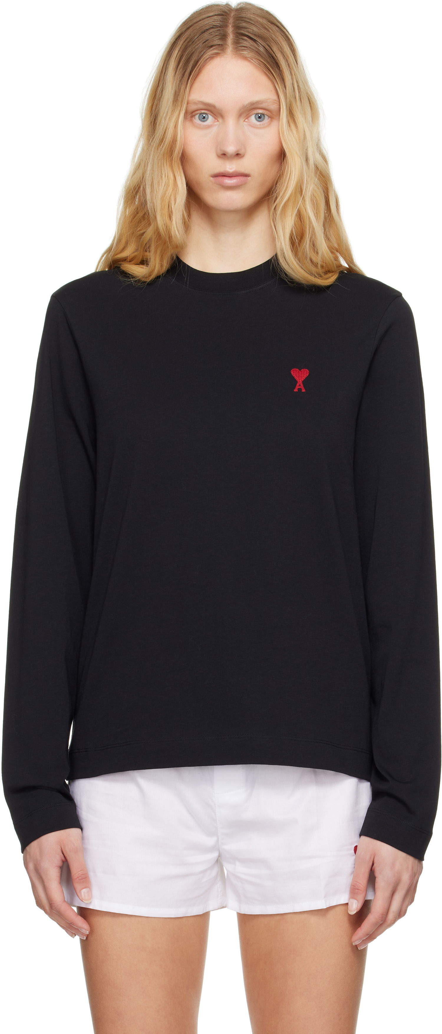 Tričko AMI AMI de Coeur Long Sleeve T-Shirt Čierna | BFUTS235.724, 0