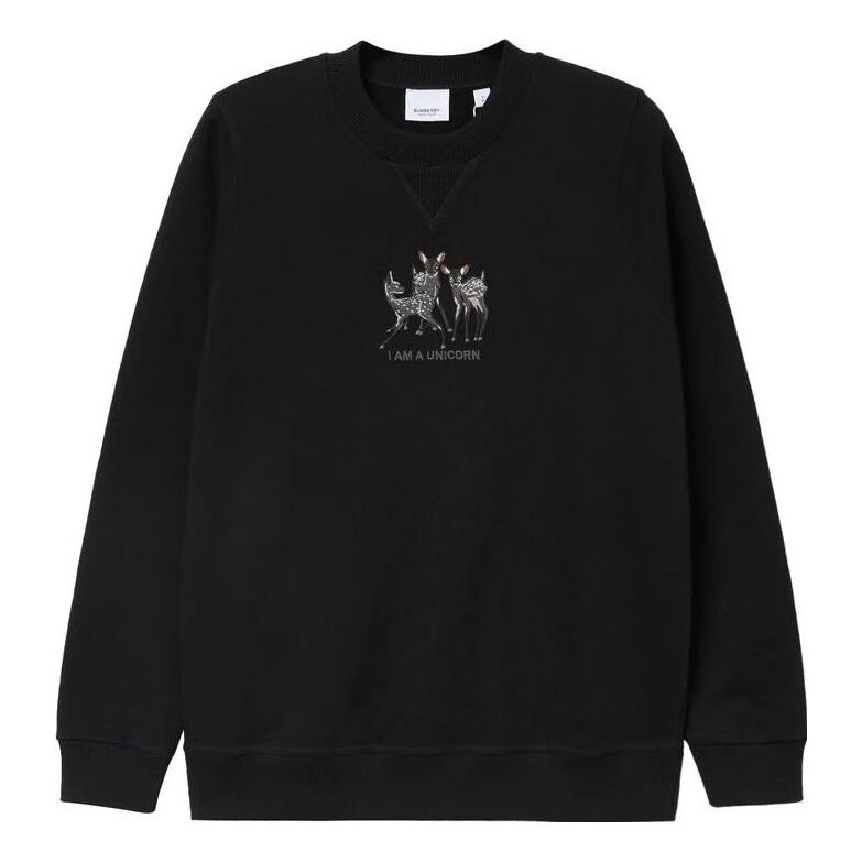 Mikina Burberry SS21 Loose Fit Cotton Sweatshirt With Deer Embroidery Čierna | 80428831