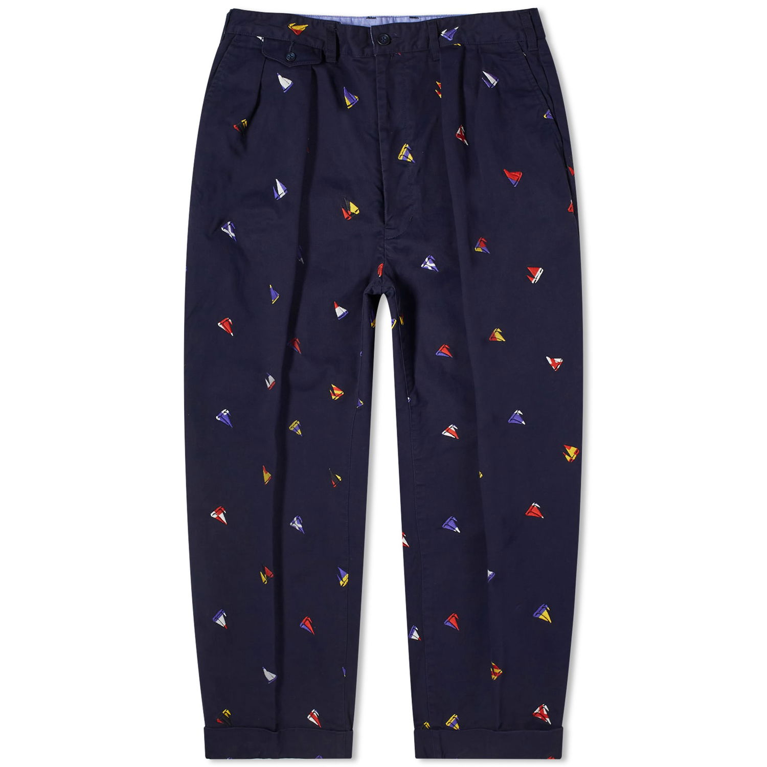 Nohavice BEAMS Beams Plus 2 Pleat Embroidered Trousers, Size Small Navy | 3823-0172-874-79, 1