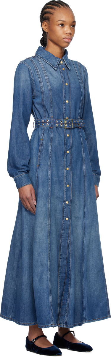 Šaty GANNI GANNI Belted Denim Maxi Dress Modrá | J1611, 1