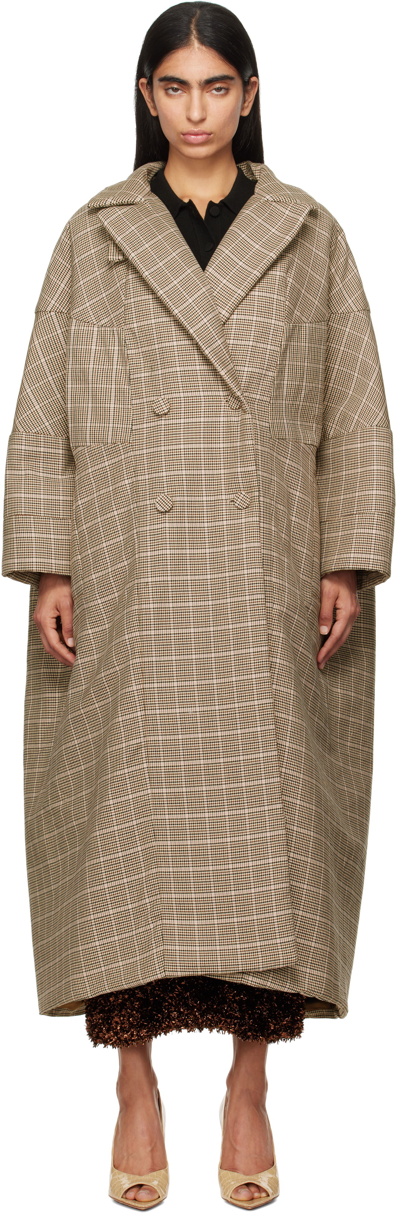 Kabáty Dries Van Noten Dries Van Noten Long Plaid Coat Hnedá | 242-010211-9352, 0