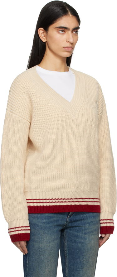 Sveter AMI AMI Paris Wool Ribbed V-Neck Sweater Navy | UKS268.KN0068, 4