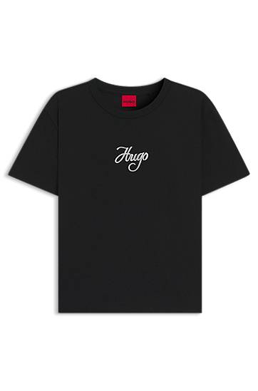 Tričko BOSS Cotton-Jersey T-Shirt with Hugo Print Čierna | 50550117