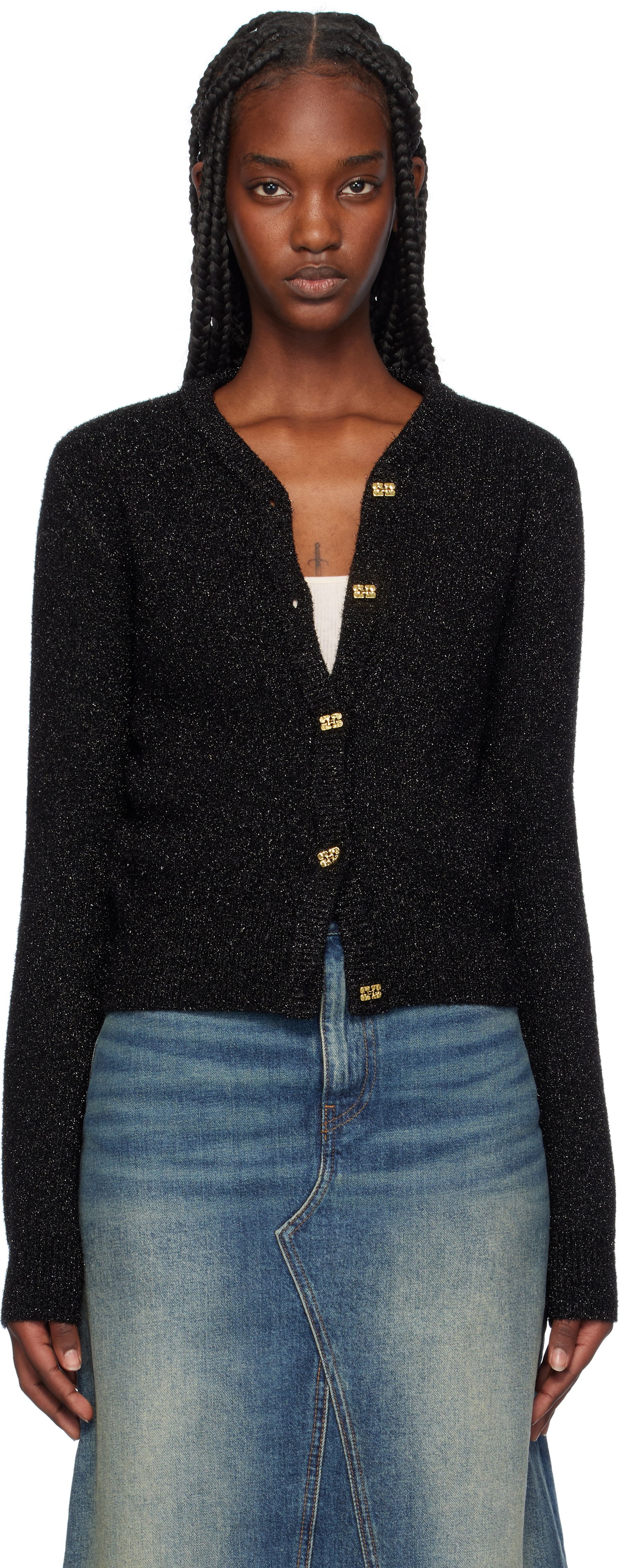 Sveter GANNI Sparkly Cropped Cardigan Čierna | K2304, 0