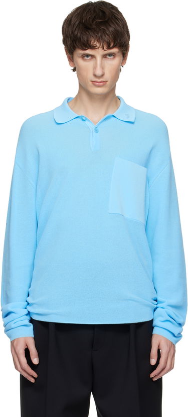 Polo tričko Jacquemus Long-Sleeve Polo 'Le Polo Tricot' with Chest Pocket Modrá | 25HPOM00603AK00274, 0