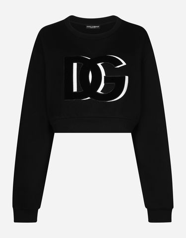 Mikina Dolce & Gabbana Cropped Cotton Crewneck Sweatshirt with DG Logo Čierna | F9P40ZHU7HVN0000, 0