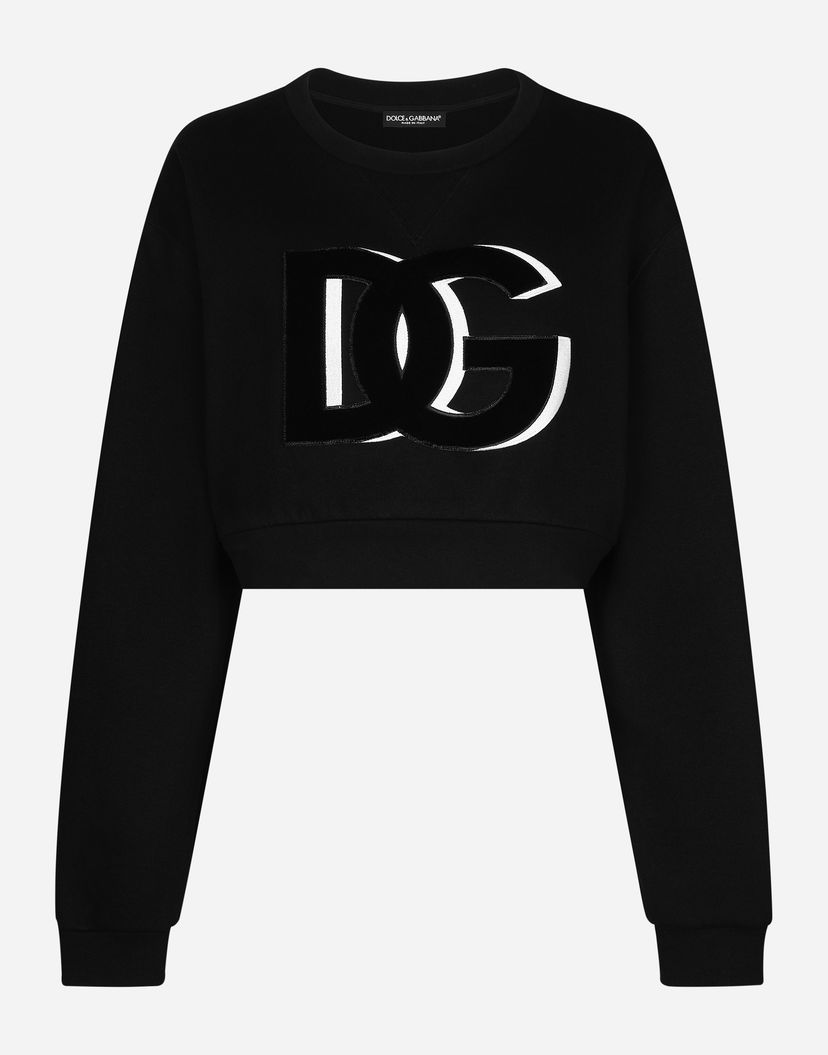 Mikina Dolce & Gabbana Cropped Cotton Crewneck Sweatshirt with DG Logo Čierna | F9P40ZHU7HVN0000