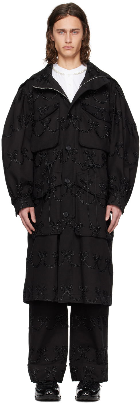 Kabáty Simone Rocha Simone Rocha Embroidered Denim Coat Čierna | 2048 1062, 0