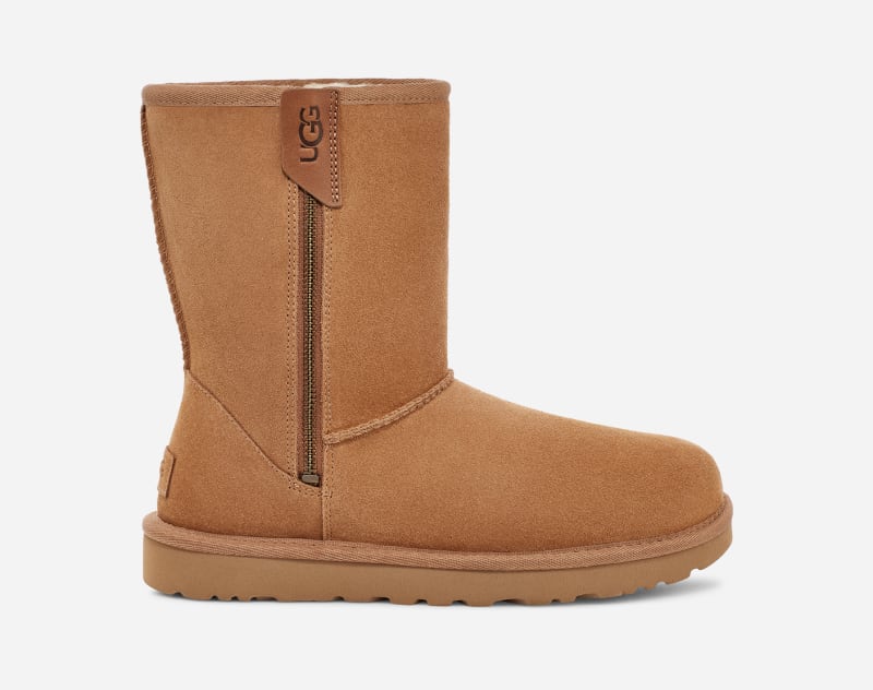 Tenisky a topánky UGG ® Classic Short Bailey Zip Boot in Brown, Size 6, Leather Béžová | 1144043-CHE, 0