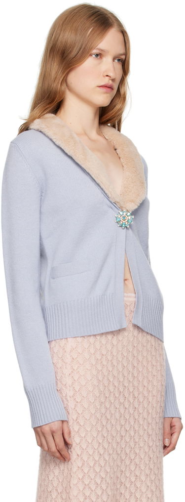 Sveter Blumarine Blumarine Faux-Fur Collar Cropped Cardigan Modrá | A444M077A, 1