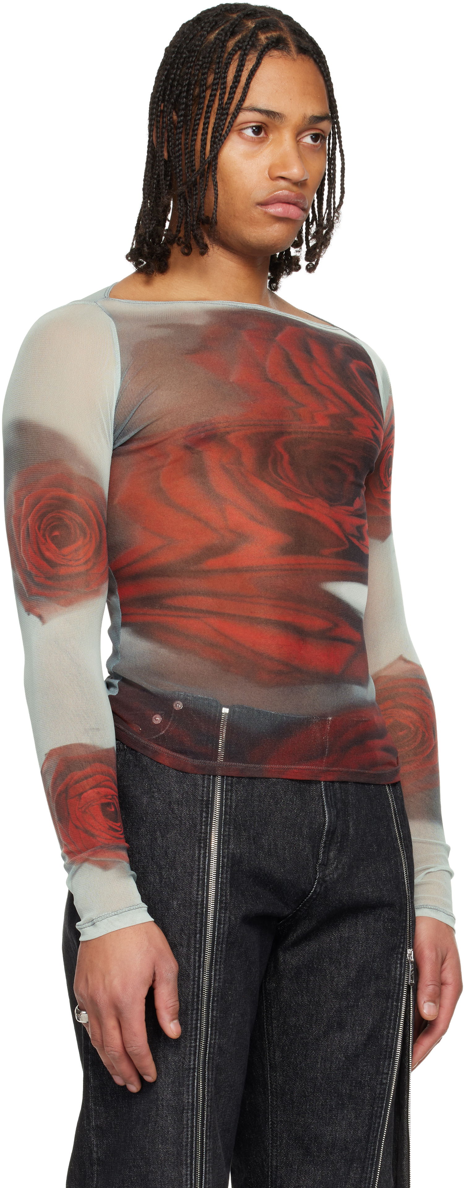 Tričko Jean Paul Gaultier The Blurry Roses Long-Sleeve Mesh Boat-Neck T-shirt Rôznofarebný | 25/04-W-TO352-M011P-010230, 1