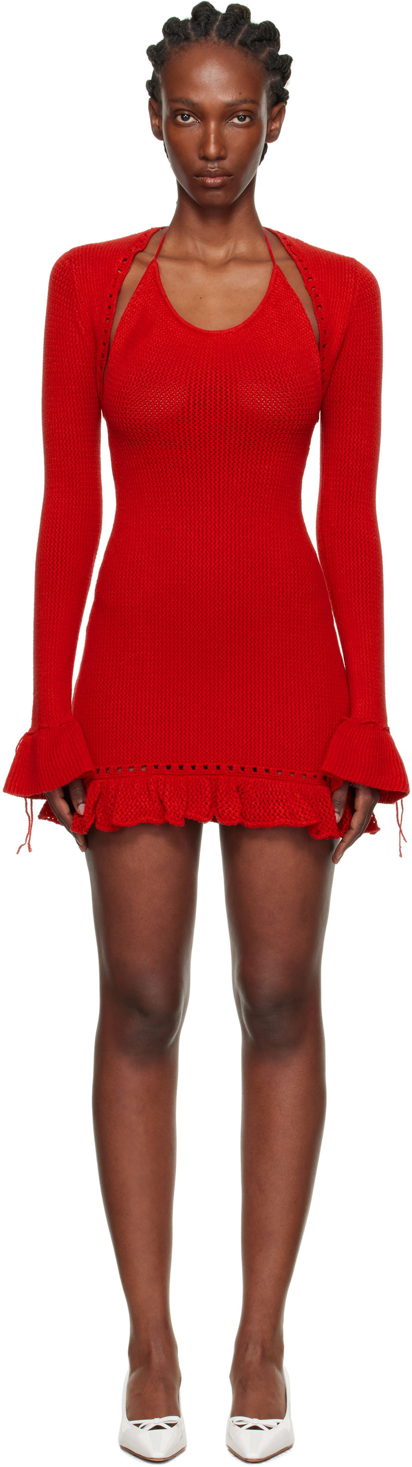 Šaty GUIZIO Guizio Crochet Halter Mini Dress Červená | P25419S019