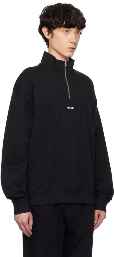 Mikina BOSS Hugo Logo Print Cotton-Terry Zip-Neck Sweatshirt Čierna | 50525881, 1