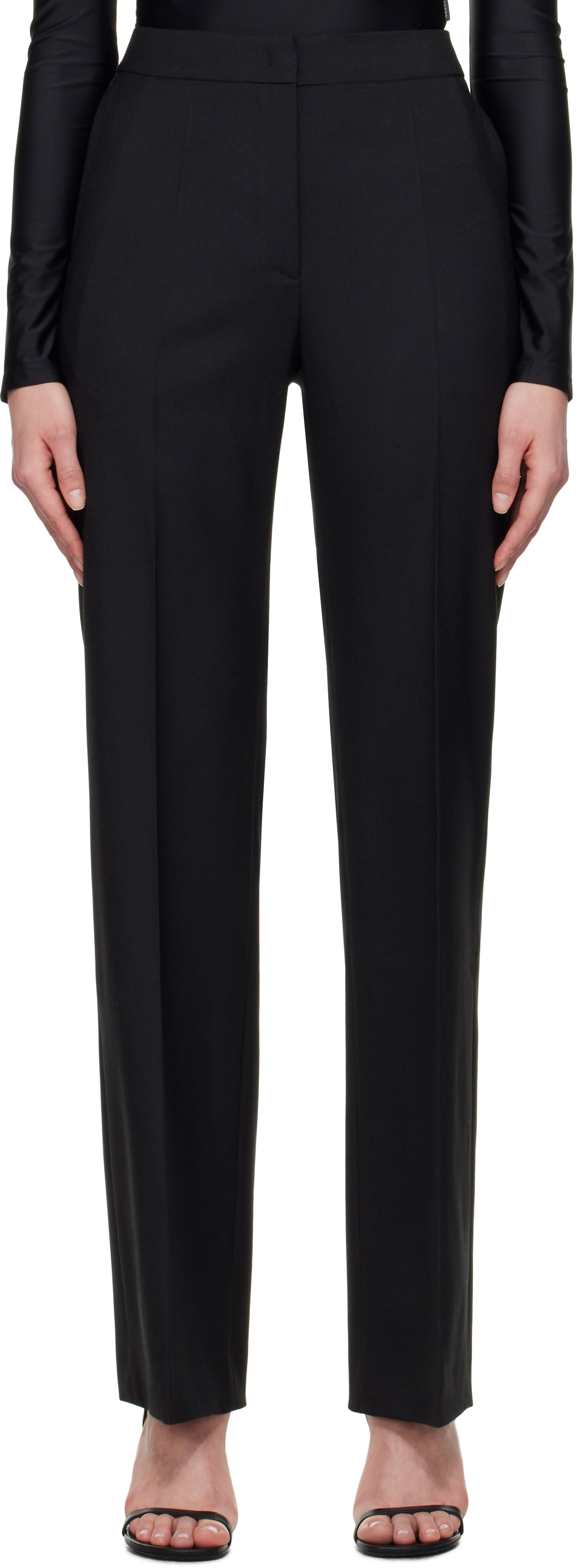 Nohavice Marine Serre Marine Serre Virgin Wool Twill Wide Leg Trousers Čierna | WPA154A RWOV0001, 0