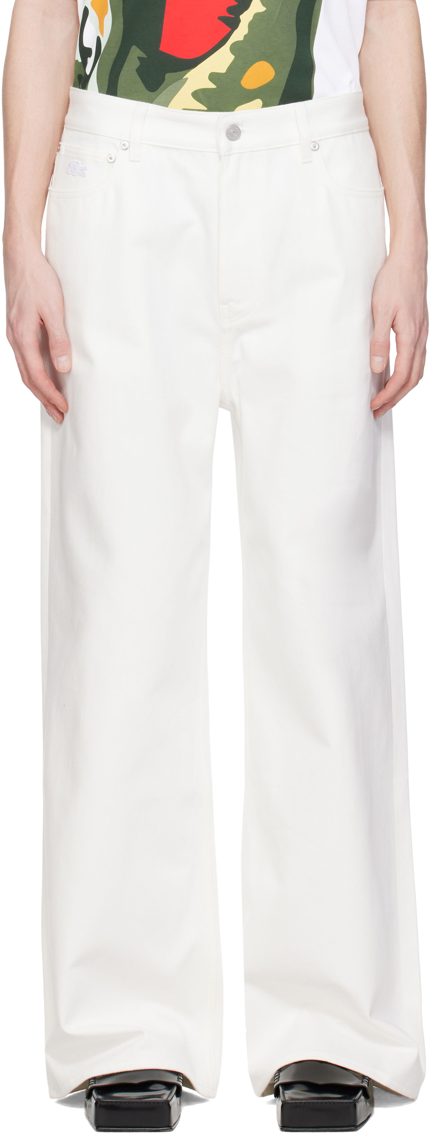 Nohavice Lacoste Lacoste Runway Wide Fit Selvedge Jeans Biela | HH6744, 0