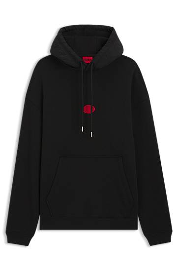 Mikina BOSS Cotton-blend hoodie with waxed-stamp logo Čierna | 50546717, 0