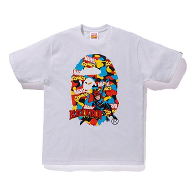 Tričko BAPE Bathing Ape x Marvel Black Widow Ape Head T-Shirt Biela | 1F23110925, 0