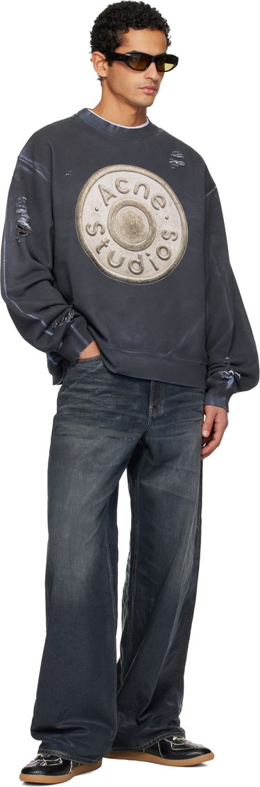 Mikina Acne Studios Distressed Logo Crewneck Sweatshirt Šedá | CI0203-, 3