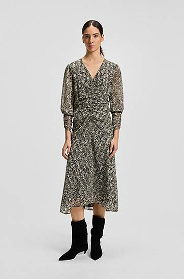 Šaty BOSS Seersucker Midi Dress with Gathered Details Rôznofarebný | 50544051, 1