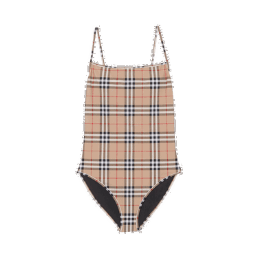 Plavky Burberry Check Print One-Piece Swimsuit Béžová | 8009009, 0