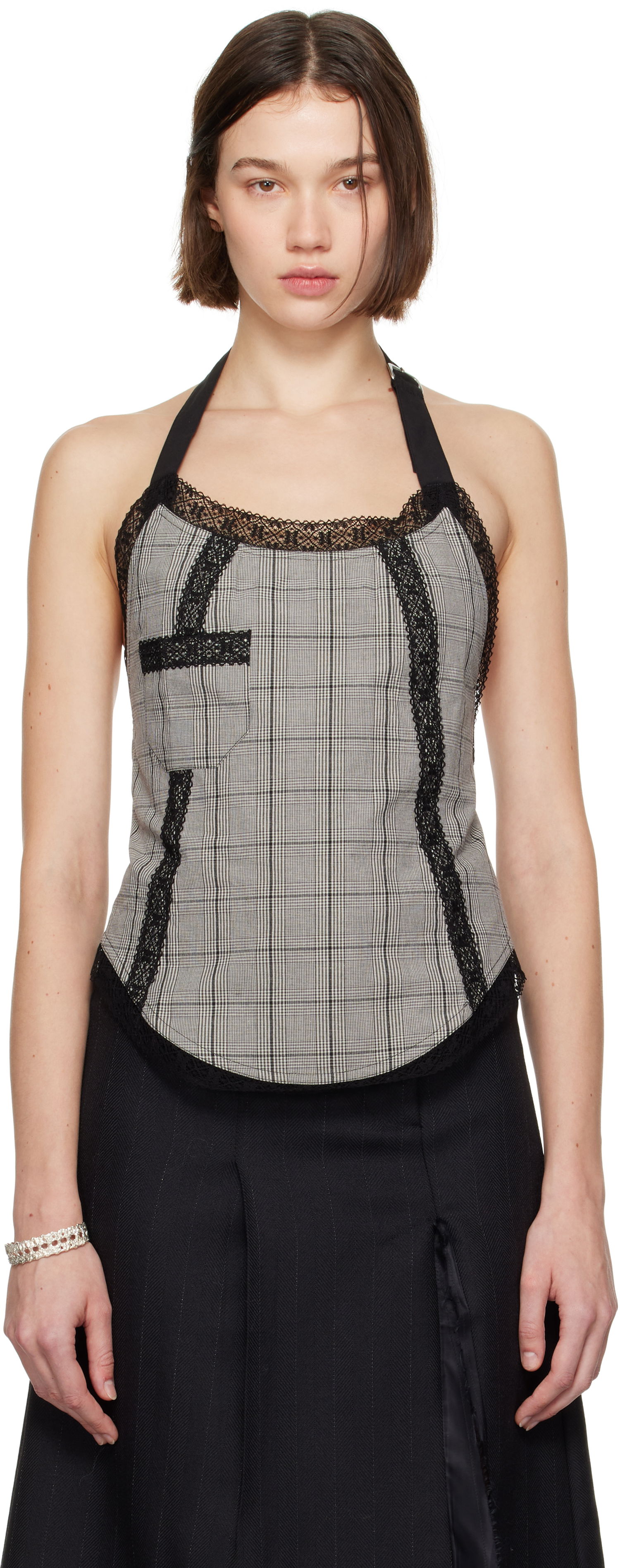 Tielko OUR LEGACY Our Legacy Plaid Halter Top Šedá | W4244PV, 0