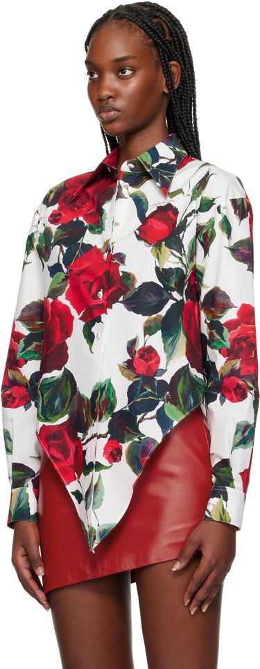 Košeľa Dolce & Gabbana Dolce&Gabbana Rose Print Tie Front Shirt Biela | F5S65T HS5S2, 3