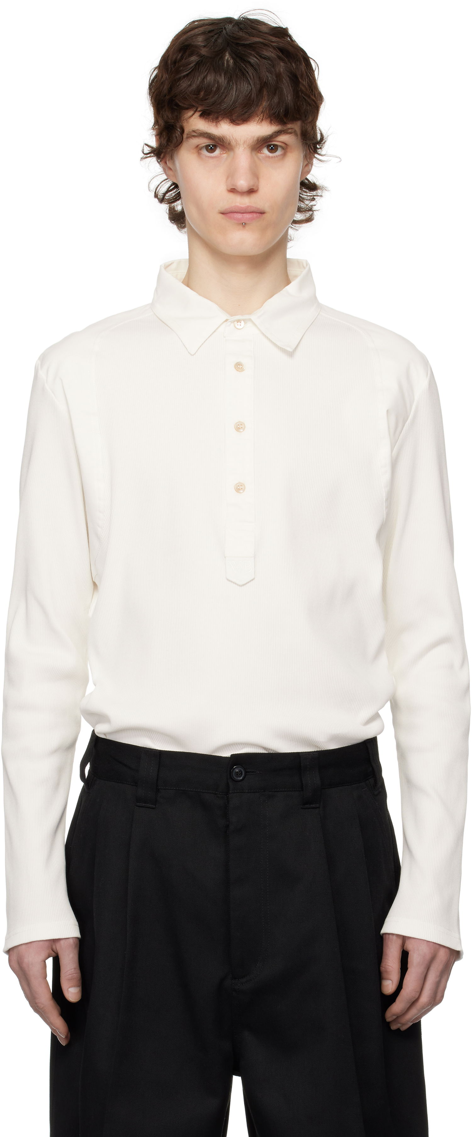 Polo tričko Wales Bonner Wales Bonner Dub Long Sleeve Polo Biela | MS25JE03-JE02-000 RIB JERSEY, 0