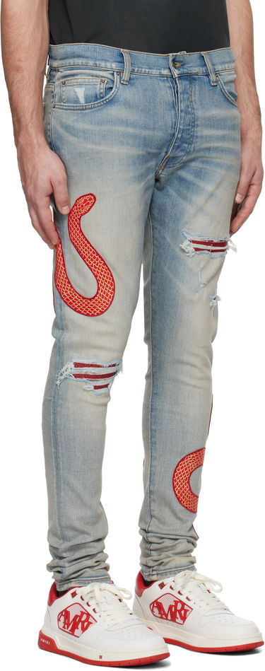 Džínsy AMIRI Snake Embroidered Slim Jeans Modrá | AMDNSY1115, 1