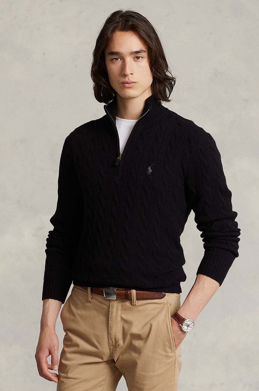 Sveter Polo by Ralph Lauren Cable Knit Quarter-Zip Wool Sweater Čierna | 710876766, 0