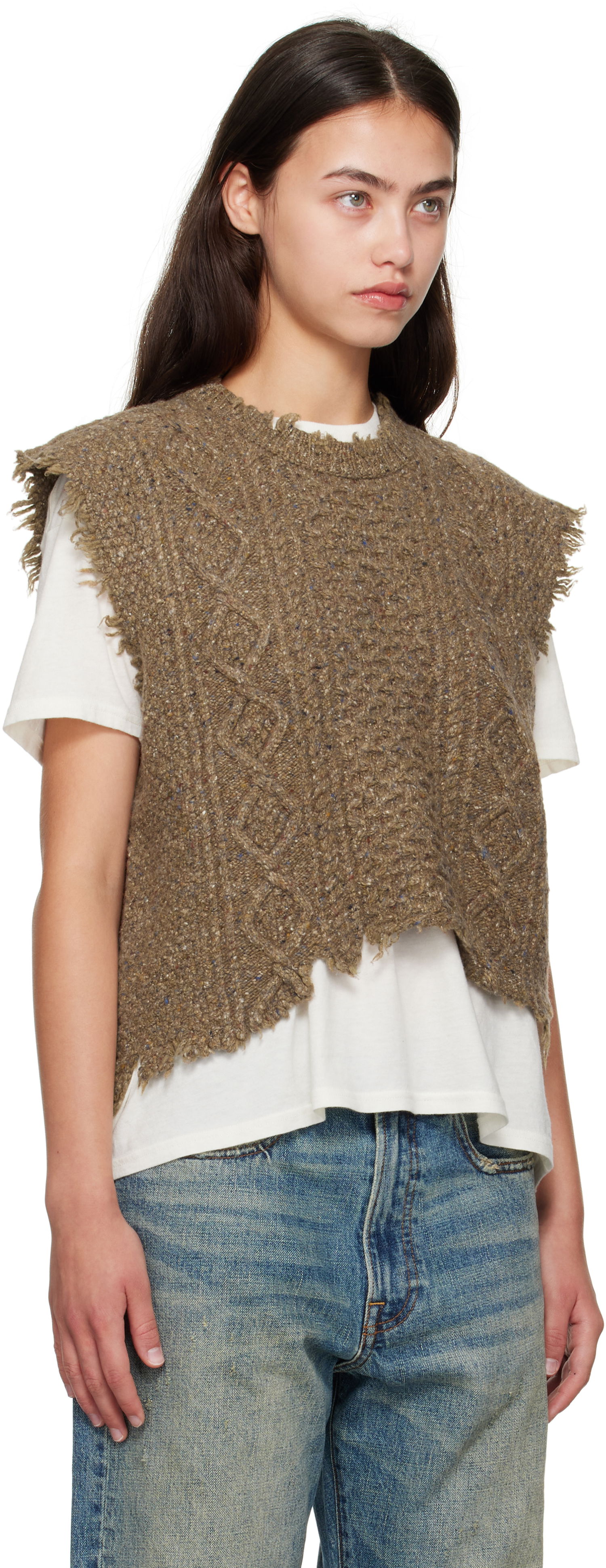 Sveter R13 R13 Boyfriend Cable Knit Wool Vest Hnedá | R13WY228-Y209A, 1