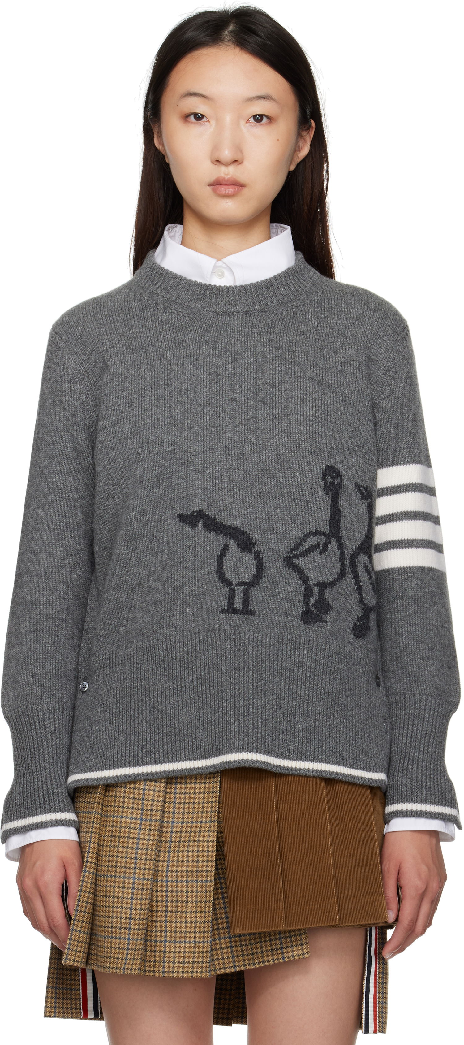 Sveter Thom Browne Thom Browne Merino Wool Geese Intarsia Sweater Šedá | FKA499A-Y1029, 0