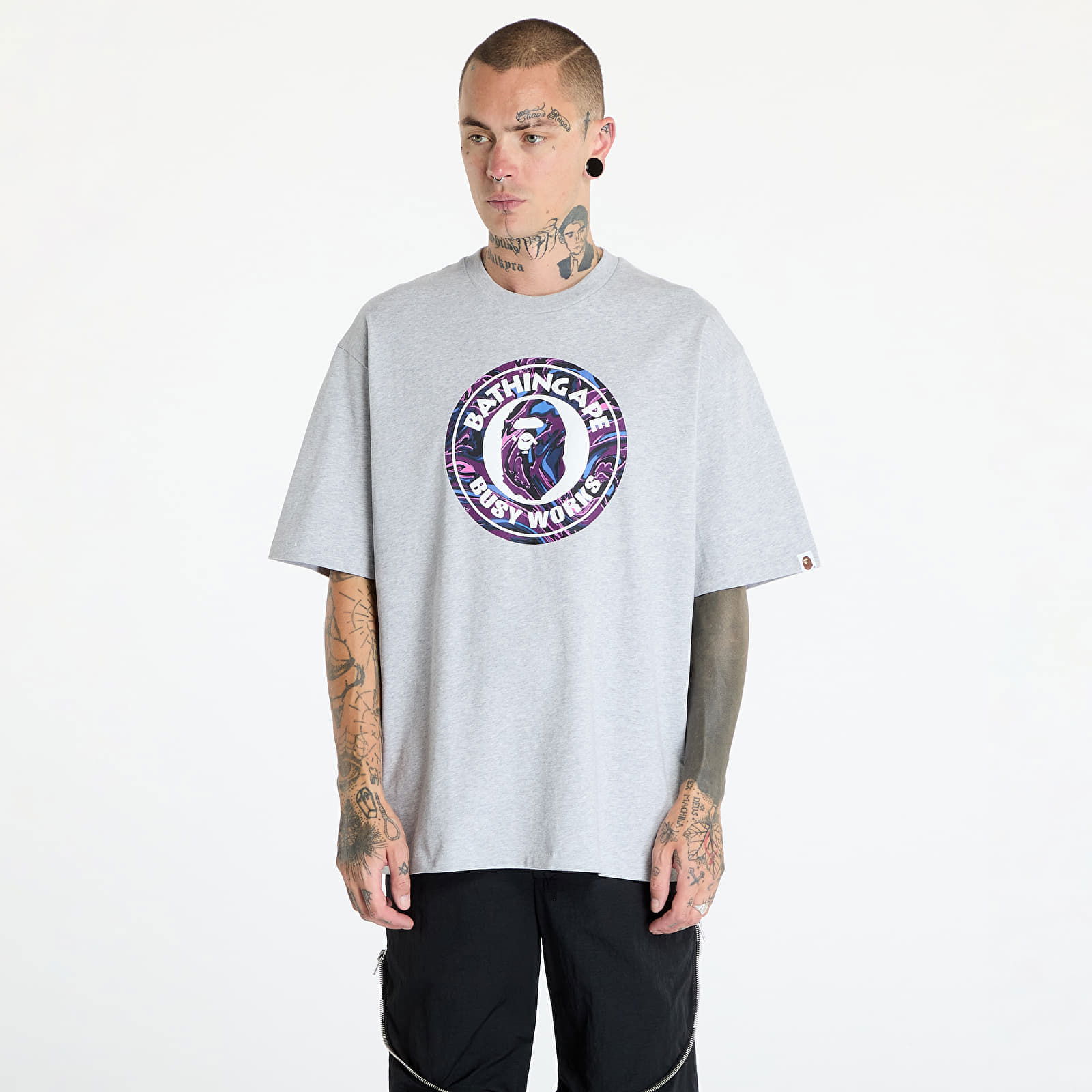 A BATHING APE Marbling Camo Busy Works Relaxed Fit Tee Gray