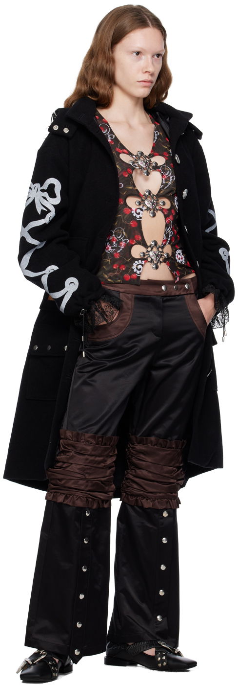 Black Contrast Panel Snap Button Trousers